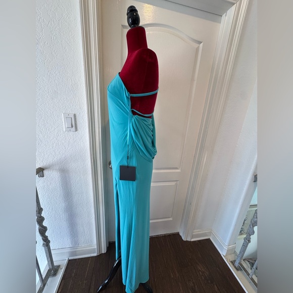 NWT Mac Duggal Sz 4 Elegant One-Shoulder Ocean Blue Dress with high slit 26512 - Picture 7 of 8